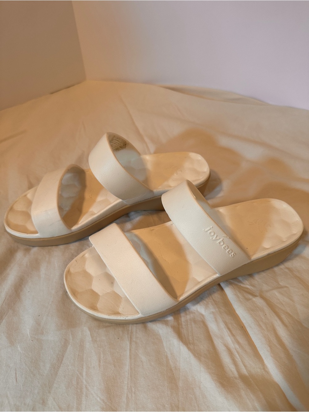 Joybees Cream Double-Strap Slide Sandals — Cushioned Everyday Comfort